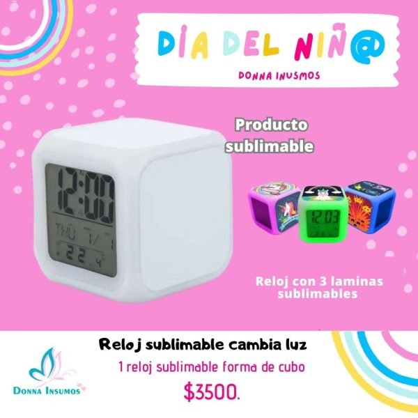 Reloj led luz colores sublimable - Imagen 1