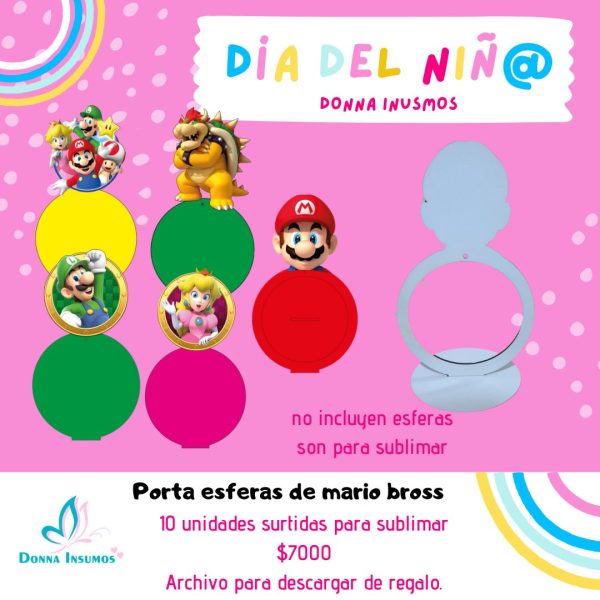 Post de Instagram para Juguetería Tienda de Juguetes para niños, Promoción para Negocio Infantil, Alegre, Colorido, Rosa (6) Porta esferas sublimables 3 Mario Bross 10 unidades - Imagen 1