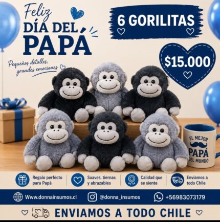 Peluche de gorilas 28cm
6 unidades  negro y plomo