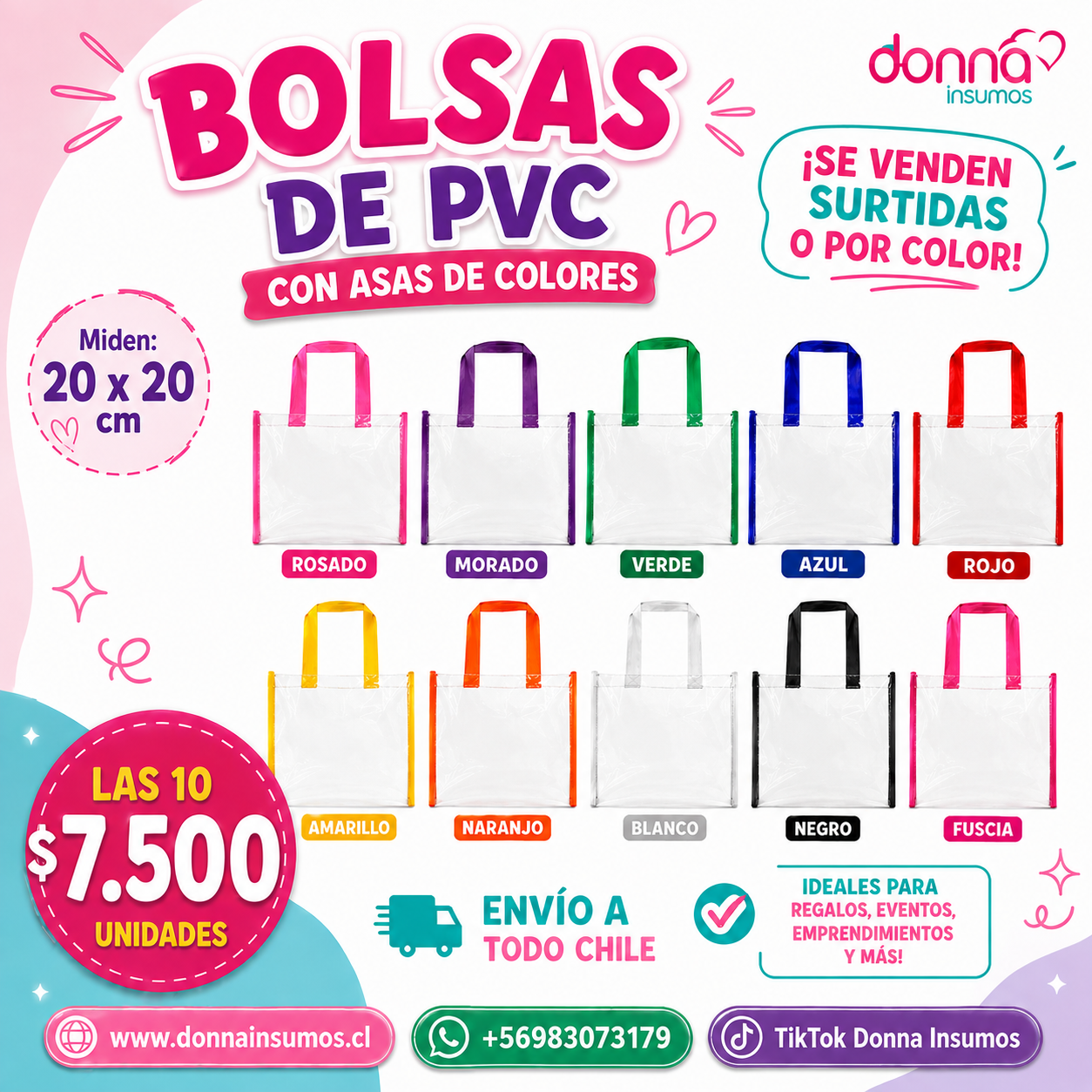 2026/10/1000865993-1.png Bolsas de pvc borde color
20x20cm 10 unidades - Imagen 1